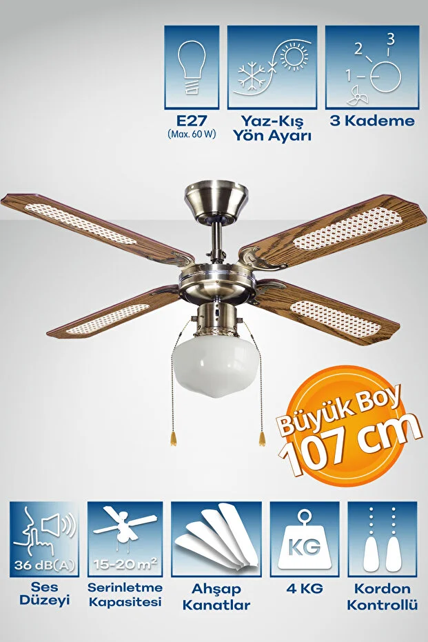 Blooma Goodhome Tavan Vantilatörü Ahşap Kanat 107 Cm